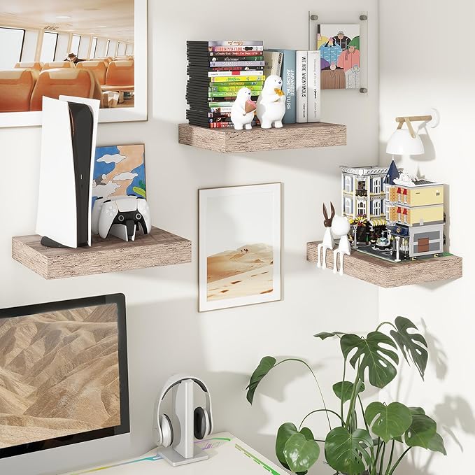 Deep Floating Shelves for Wall | 16 Inch Wide x 12 Inch Deep Floating Shelves Set of 2 | Rustic Grey Wood Wide Wall Shelves | Bookshelf Laundry Shelf TV Shelf