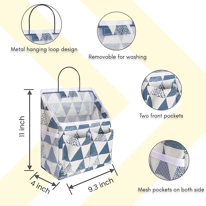 2pcs Small Wall Hanging Organizer Bag, Linen Fabric Door Hanging Storage Basket with Pockets, Waterproof Bin for Kitchen, Bedroom, Office, RV Camper (Triangle)