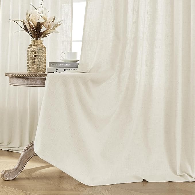 Joydeco Linen Curtains 2 Panel Set,Light Filtering, Ivory on Linen Curtains 90 Inch Curtains for Living Room, Cream Drapes 90 Inches Long Rod Pocket Back Tab Curtains (90" L x 100" W)