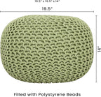 REDEARTH Round Pouf Foot Stool Ottoman - Cotton Knitted Cord Boho Pouffe - Cable Poof Filled Footrest Stuffed for Living Room - Nursery - Bedroom - Patio - Lounge (19.5"x19.5"x14") - Kiwi