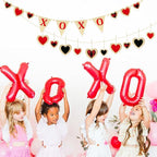 Valentine’s Day Party Decorations Felt XOXO Sign Triangle Pennant Banner Flag Buffalo Plaid Red Black Heart Burlap Garland with Wood Beaded for Wedding Birthday Valentine’s Day Party Supplies