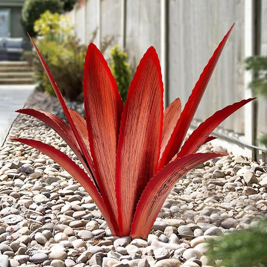 TOMBABY Enlarge Thickened Wind Resistant Metal Agave Garden Art Metal Plant Country Garden Sculpture Statue Outdoor Decoration Agave Metal Plant Courtyard Garden Lawn Ornament Gift (2, 12 Leaves red)