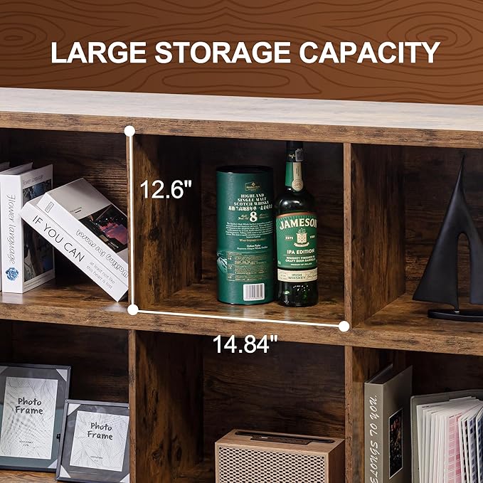 8 Cube Storage Organizer Bookshelf - Industrial Horizontal 63"