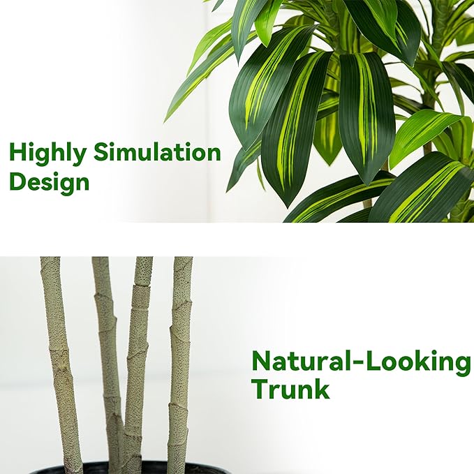 Artificial Dracaena Tree Artificial Silk Tree Faux Tree Fake Tropical Yucca Floor Plant with White Tall Planter (1, White Tall Planter, 5FT)