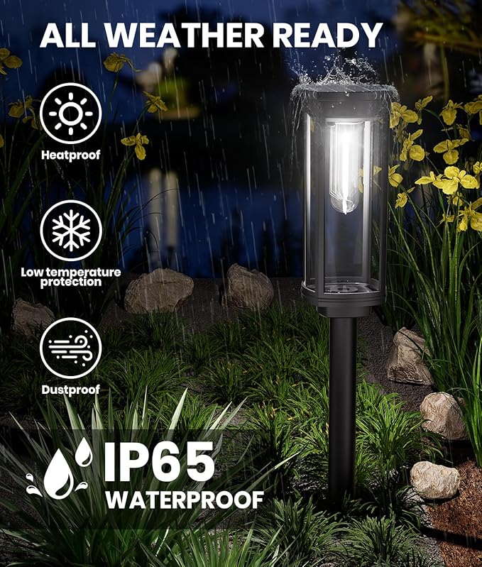 4 Pack Solar Pathway Lights Outdoor, Modern Super Brightness LED Path IP65 Waterproof Garden Lights Solar Powered Landscape Lighting for Outside Yard Garden Driveway Walkway