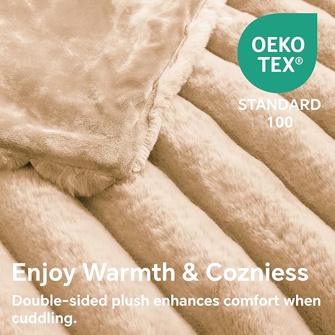 BEDELITE Faux Fur Throw Blanket for Couch, Soft and Cozy Luxurious 3D Striped Fluffy Blanket, 770GSM Thick Warm Plush Fuzzy Faux Rabbit Fur Blanket for Women Gift (Brown, 50"x 60")