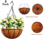 Hanging Baskets for Plants Outdoor(12 inch 4 Pack)- Coconut Coir Hanging Planters Outdoor,Metal Wire Baskets with Coco Liner, Hanging Pots for Plants Indoor, Flower Pots for Railings