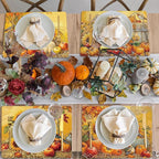Fall Placemats Set of 6 Thanksgiving Pumpkin Plastic Table Mats Farmhouse Rustic Fall Autumn Place Mats Washable Vinyl Rustic Holiday Table Decoration for Indoor Outdoor Party Kitchen Dining