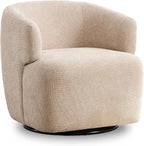 Swivel Accent Chair, Chenille Barrel Chair for Living Room, Cozy Round Boucle Arm Chair, Metal Base for Club Nursery Bedroom, Beige