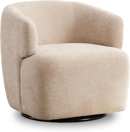 Swivel Accent Chair, Chenille Barrel Chair for Living Room, Cozy Round Boucle Arm Chair, Metal Base for Club Nursery Bedroom, Beige