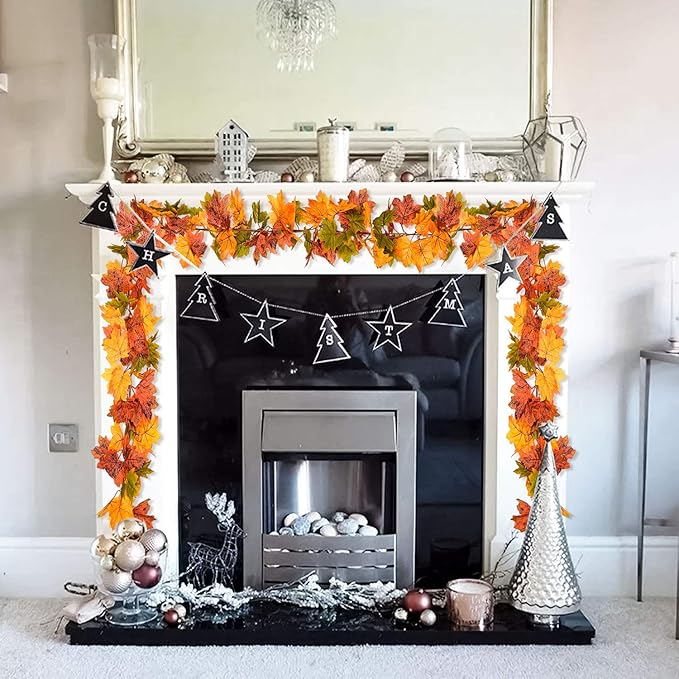 Lvydec 2 Pack Maple Leaves Fall Garland Clearance - 6ft/Strand Artificial Fall Foliage Garland Colorful Autumn Decoration for Home Wedding Party Thanksgiving