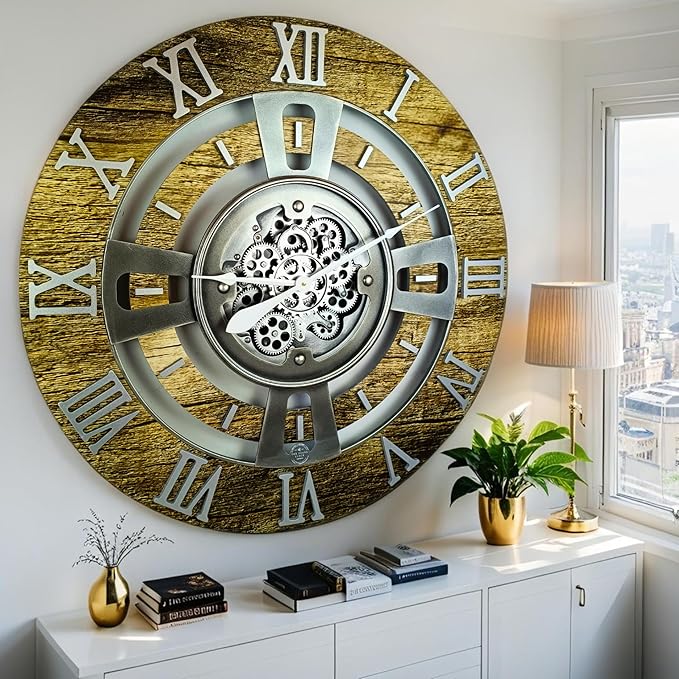 The Gears Clock Real Moving Gear Wall Clock England Line (Gold Antique, 36 inches (90 cm))