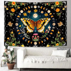 Delur Butterfly Moon Flower Tapestry Botanical Floral Plant Boho Tapestry Wall Hanging Mandala Aesthetic Mushroom Retro Vintage Headboard for Bedroom Living Room Home Decor (70.8" x 92.5")