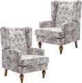 DUOMAY Tufted Accent Chair Set of 2, Modern Linen Upholstered Wingback Side Arm Chair for Living Room Bedroom with Wood Legs, Comfy Reading Guest Chair for Office, Beige Flower Pattern
