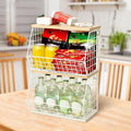 Fruit Basket, 2-Tier Fruit Bowl for Kitchen Counter, Stackable Wall Mounted Fruit Storage, Snack Organizer, Potato and Onion Storage Basket, Hanging Pantry Storage with Wood Lid, 2 Set, White