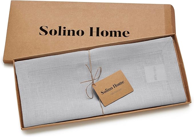 Solino Home Linen Soft Grey Table Runner 120 Inches Long - 100% Pure Linen 14 x 120 Inch Table Runner for Fall, Autumn, Thanksgiving - Fete