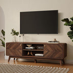 LuxenHome Mid Century Modern TV Stand, 63" TV Stands for Living Room for TVs up to 65", Entertainment Center with Storage, Wood TV Console with Tapered Legs, Television Stands