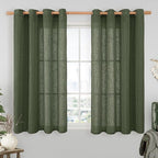 LAMIT Olive Green Light Filtering Linen Curtains, 54 inch Length Linen Textured Semi Sheer Bronze Grommet Christmas Room Drapes for Bedroom/Living Room, 2 Panels, 52 x 54 Inch