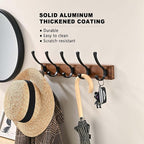 2 Pack 17.3" Small Wooden Coat Rack Wall Mounted with 5 Hooks, Entryway Wall Hooks Coat Hanger for Hanging Towel Clothes Hat Backpack Shoe Purse Key Holder Multi Hook Rail by Black Walnut Wood