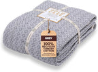 Gold Case Throw Blanket for Bed – 100% Recycled Turkish Cotton Bed Blanket – Decorative Throw Cotton Blankets for Living Room & Bedroom – Woven Twin Blankets - 71x90 - Grey