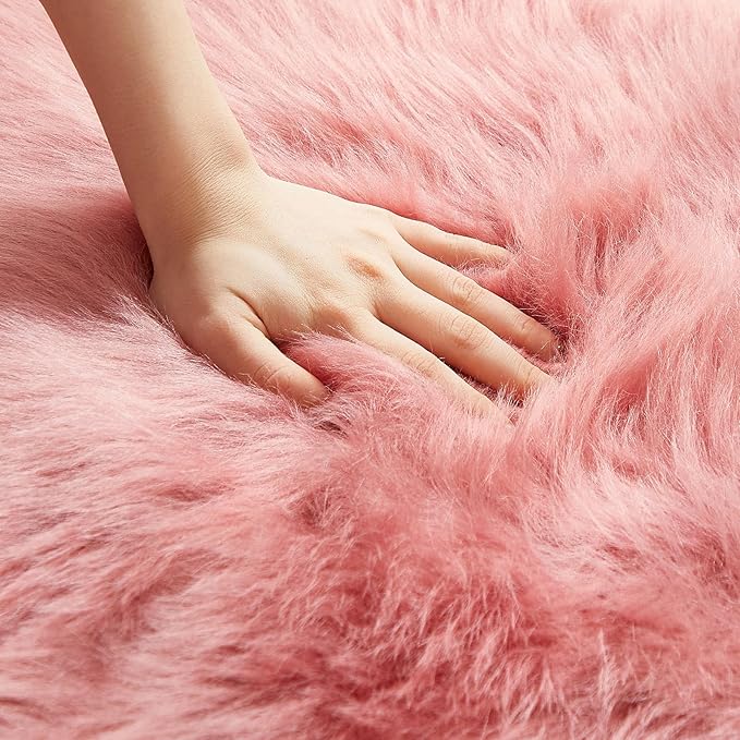 AMTOVO Faux Fur Rug, Blush Pink Small Area Rug, Fluffy Sheepskin Rug, Fuzzy Ultra Soft 2 x 3 ft Shag Rugs for Bedroom Sofa Throw Cushion Room Decor, Sheepskin