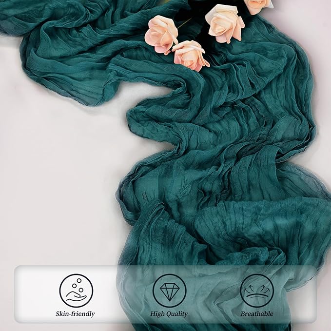12 Pack Teal 10FT Cheesecloth Table Runner Rustic Gauze Cheese Cloth Table Runner for Wedding Bridal Baby Shower Table Decorations Boho Fabric Sheer Birthday Party Table Decor 20 x 120 Inch Long