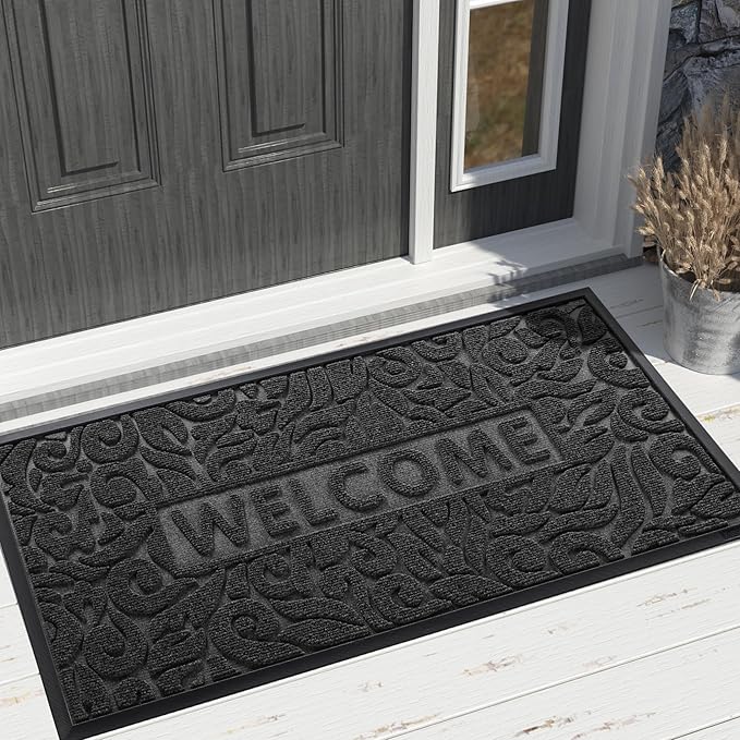 Yimobra Door Mat Indoor Outdoor Entrance, Non Slip Welcome Front Doormats, Heavy Duty Rubber Backing, Stain and Fade Resistant, Low Profile, Easy Clean Patio Garage Floor Mats, 47 x 32, Black