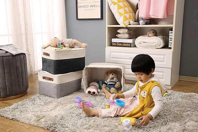 DECOMOMO Storage Bins Fabric Storage Baskets for Shelves, Linen Closet Organization Toys Nursery (Mixed Neutral, Large - 3 Pack)