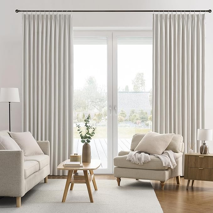 132 Inch Blackout Curtains Panels Set,Linen Textured Custom Curtains High Ceiling to Floor Rod Pocket Back Tab Farmhouse Dark Out Window Drapes for Living Room 11ft Length,Natural Birch/Ivory