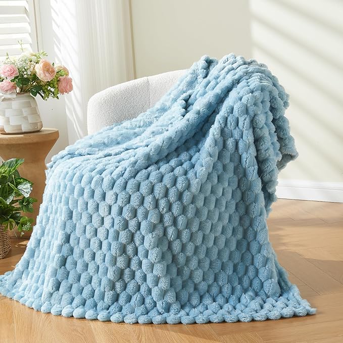 NEWCOSPLAY Super Soft Twin Blanket Blue Premium Silky Flannel Fleece 3D Clouds Stylish Jacquard Lightweight Bed Blanket All Season Use 350GSM (Blue, Twin(60"x80"))
