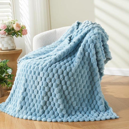 NEWCOSPLAY Super Soft Twin Blanket Blue Premium Silky Flannel Fleece 3D Clouds Stylish Jacquard Lightweight Bed Blanket All Season Use 350GSM (Blue, Twin(60"x80"))