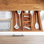 Adjustable Kitchen Drawer Organizer for Utensils and Junk, Food-Safe Contract Grade with 100% Sustainable Wood, Non-Slip, Expandable from 18.5 to 33 Inches Wide - Natural Acacia