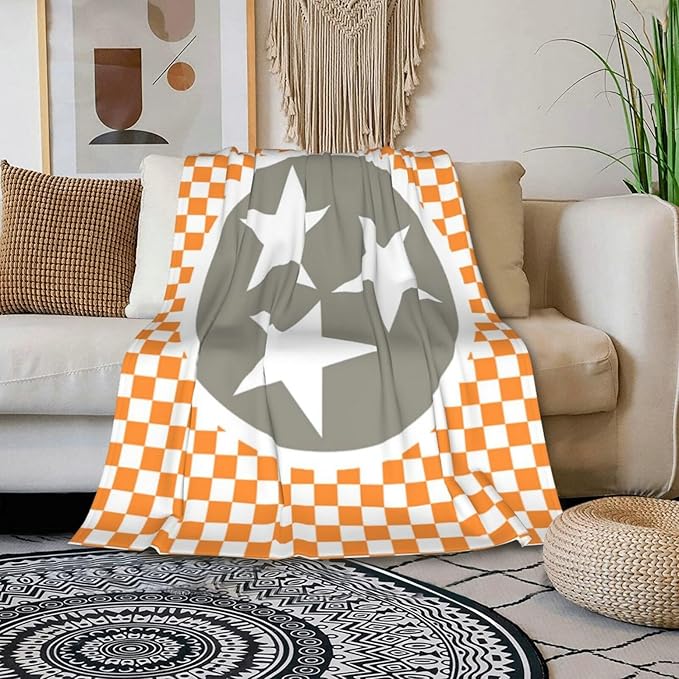HGOD DESIGNS Tennessee Throw Blanket Ultra Soft Warm All Season Tennessee Orange Grey Star Flag Decorative Fleece Blankets for Bed Chair Car Sofa Couch Bedroom 40"X50"