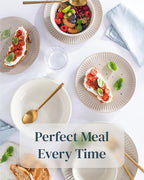 Stoneware Dinnerware Set for 4 People HYGGE 12-Piece - Elegant Scandi Design - Premium Dish Set - Bowl and Plate Set - Tableware for 4 People in a Ribbed Design - Pure Living in Light Brown