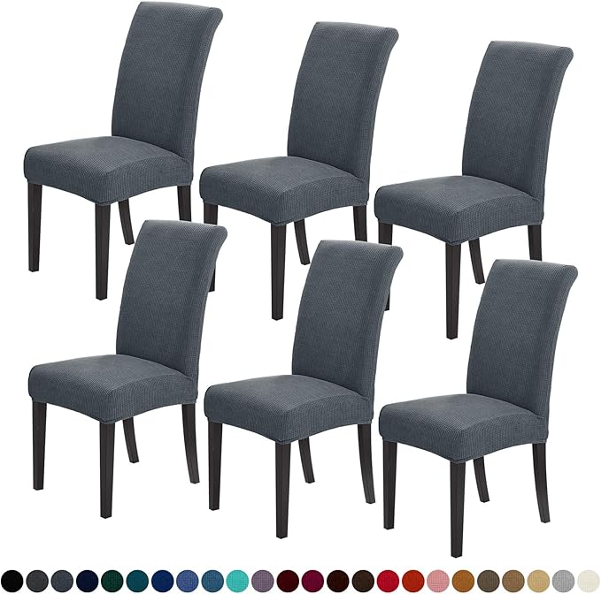 Joccun Chair Covers for Dining Room Set of 6, Dining Chair Slipcovers Stretch Dining Room Chair Covers Seat Protector,Washable Parsons Chair Cover for Home,Hotel,Banquet(Gray,6 Pack)