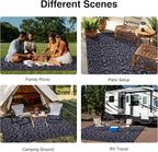 OLANLY Outdoor Rug Waterproof 8x10 ft Clearance, Reversible Outdoor Plastic Straw Rug with Floral Pattern, RV Mat for Patio, Camping, Balcony, Deck, Backyard, Black & Grey
