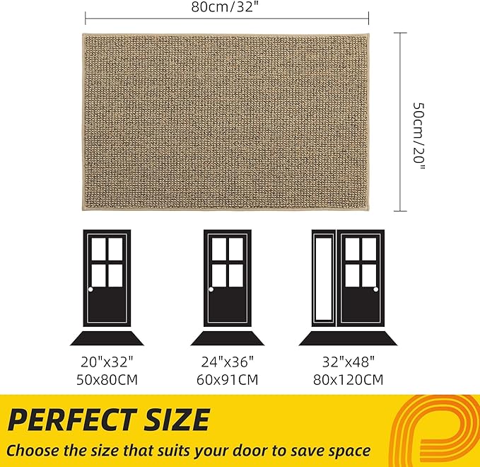 JSEI Dirt Trapper Door Mat 20"x32" Non-Slip Washable Entrance Mat, Dog Doormats, Absorbent & Fade-Resistant Floor Mats, Low Profile Welcome Mats for Entryway, Front Door, and Inside Entrance, Beige