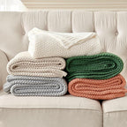 Joydeco Chunky Cable Knit Throw Blanket, Lightweight 100% Cotton Soft Cozy Throw Twin Blanket for Couch Bed and Sofa, Rustic Breathable Farmhouse Blanket Gift for Women Men(Olive Green, 60"x80")