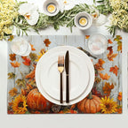 Fall Placemats 12x18 Inch Set of 4 Pumpkin Maple Leaves Sunflower Bird Linen Place Mat Burnt Orange Autumn Thanksgiving Harvest Table Mats for Party Kitchen Dining Decoration