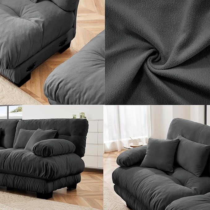 Loveseat Modular Sectional Sofa, Cloud Couch 2 Seater Sectional Couch Home Sofa Living Room Oversized Couch, Modern Deep Seat Couch with Chaise with Round Bolster Armrests 4 Pillows(Gray)