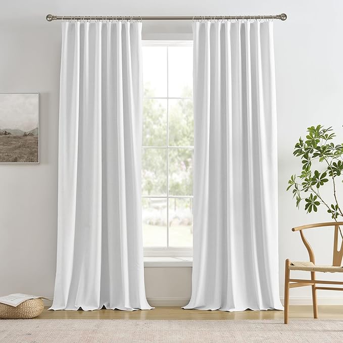 RAIN CITY Room Darkening Curtains 144 Inches Long 12 FT Back Tab Extra Long Solid Linen Textured Drapes for Living Room/Bedroom Wall Tall Curtains High Ceiling Long 2 Story Snow White