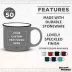 DISCOUNT PROMOS Custom Ceramic Campfire Coffee Mugs 13 oz. Set of 50, Personalized Bulk Pack - Perfect for Tea, Espresso, Cappuccino, Hot Cocoa - Grey