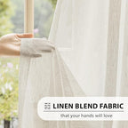 FMFUNCTEX Linen Sheer Curtains for Living Room, Beige Curtains 90 inches Long for Bedroom, Natural Flax Blend Window Draperies for Farmhouse Curtain, Rod Pocket 2 Panels