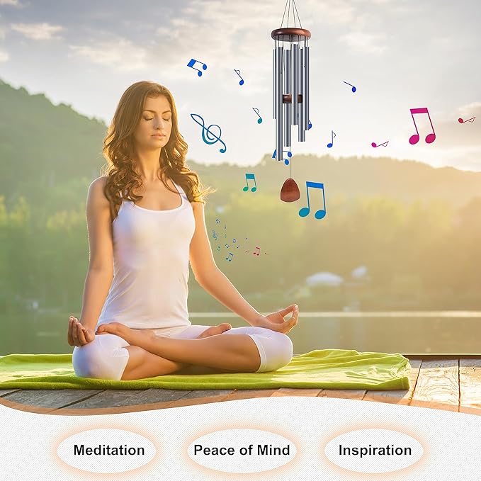 Large Aluminium Wind Chimes 37 Inches to Create a Zen Atmosphere Suitable for Outdoor, Garden, Patio Decoration. Classic Wind Chimes with Wind Catcher Suitable as A Gift for Unisex(Blue Grey)