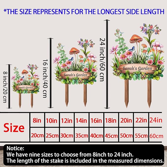 Personalized Mushroom Metal Sign with Stake,Custom Gardener Last Name Signs Outdoor Decoration,Customized Flowers Garden Accessories Decor for Grandma,Butterfly Plaques for Patio Lawn Porch Backyard