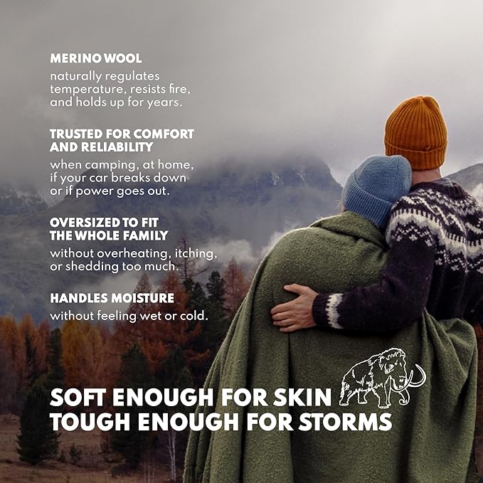 Woolly Mammoth Woolen Company Merino Wool Blanket - 66" x 90", 4 lb Orange - Heavyweight Insulated & Breathable Outdoor Throw Blanket for Camping, Hiking & Emergency Use