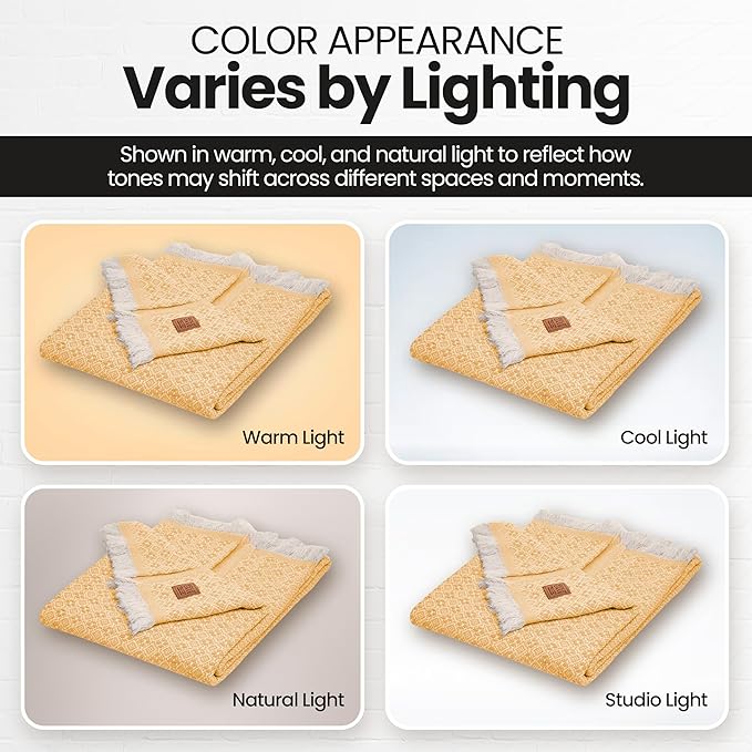 Gold Case Throw Blanket for Couch – 100% Recycled Turkish Cotton Blankets & Throws – Elegant Decorative Throw Blankets for Living Room Sofa – Woven Throws for Couch – Retro Mustard – 50x60