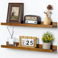 Picture Ledge Wall Shelves 24 inch Width Set of 2, Solid Pine Wood Rustic Floating Ledge Shelves for Wall for Kids' Room Bedroom Kitchen Bathroom Living Room Nursery Display Wall Decor, Walnut