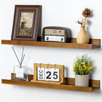 Picture Ledge Wall Shelves 24 inch Width Set of 2, Solid Pine Wood Rustic Floating Ledge Shelves for Wall for Kids' Room Bedroom Kitchen Bathroom Living Room Nursery Display Wall Decor, Walnut