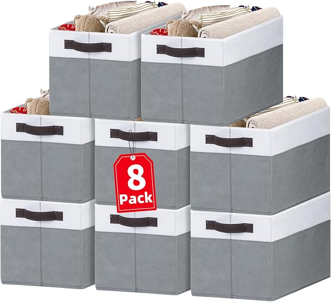 Criusia Large Storage Baskets 8 Pack Versatile Fabric Storage Bins for Closet Cabinet Wardrobe Nursery Pantry | Nursery Organizer Bins for Baby Diaper Toys Clothes | Housewarming Mothers Day Gift